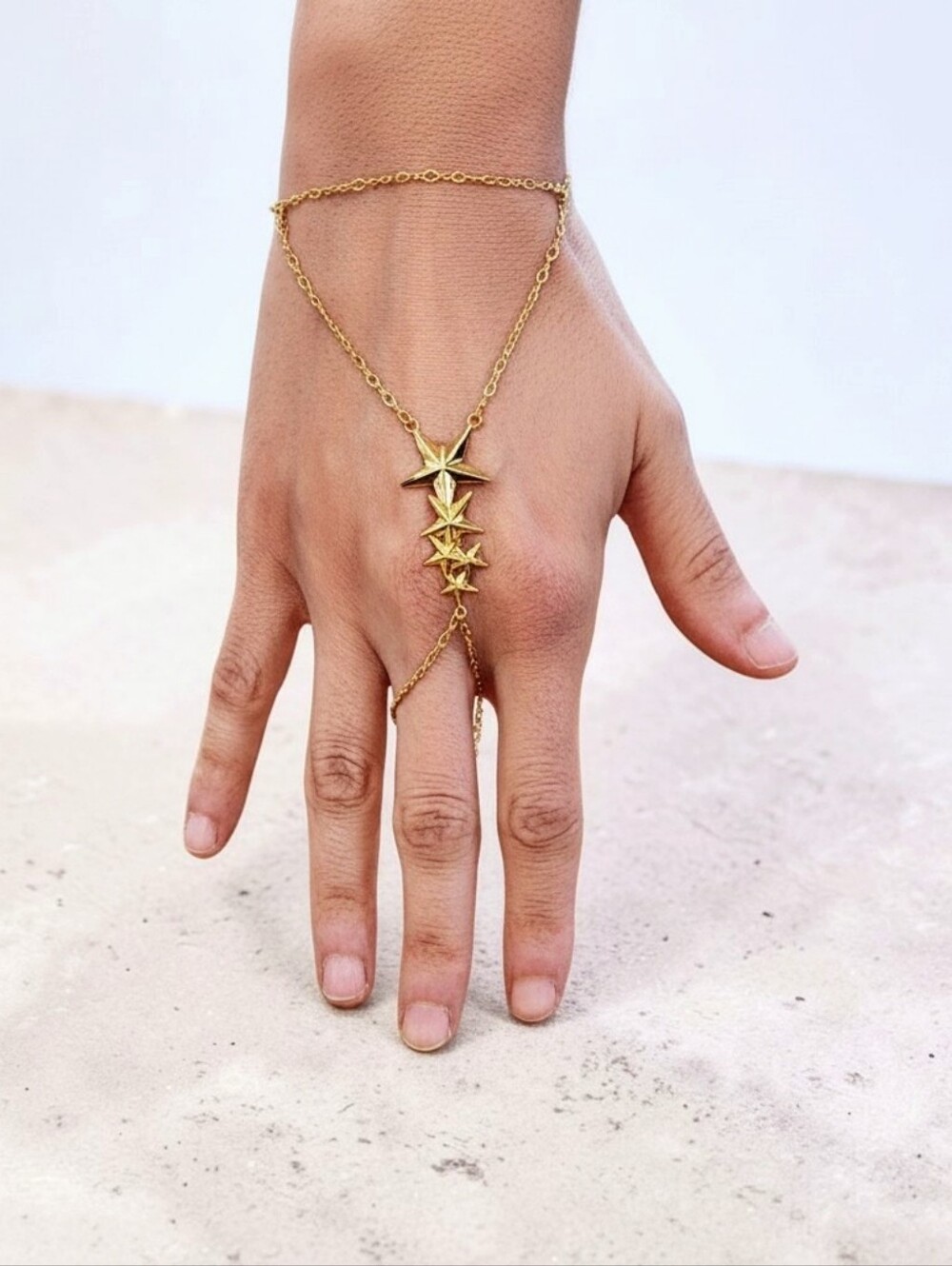 Pamela Love Stardust Gold Hand Chain Bracelet And Connected Ring